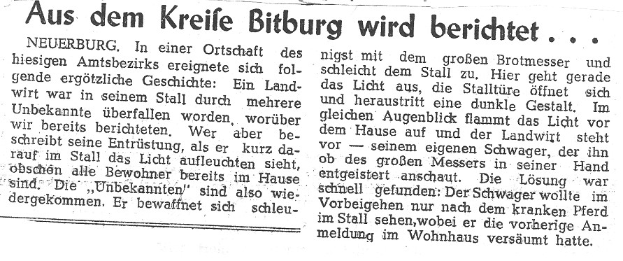 Aus dem Kreise Bitburg wird berichtet