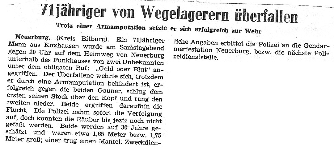 71jähriger von Wegelagerern überfallen