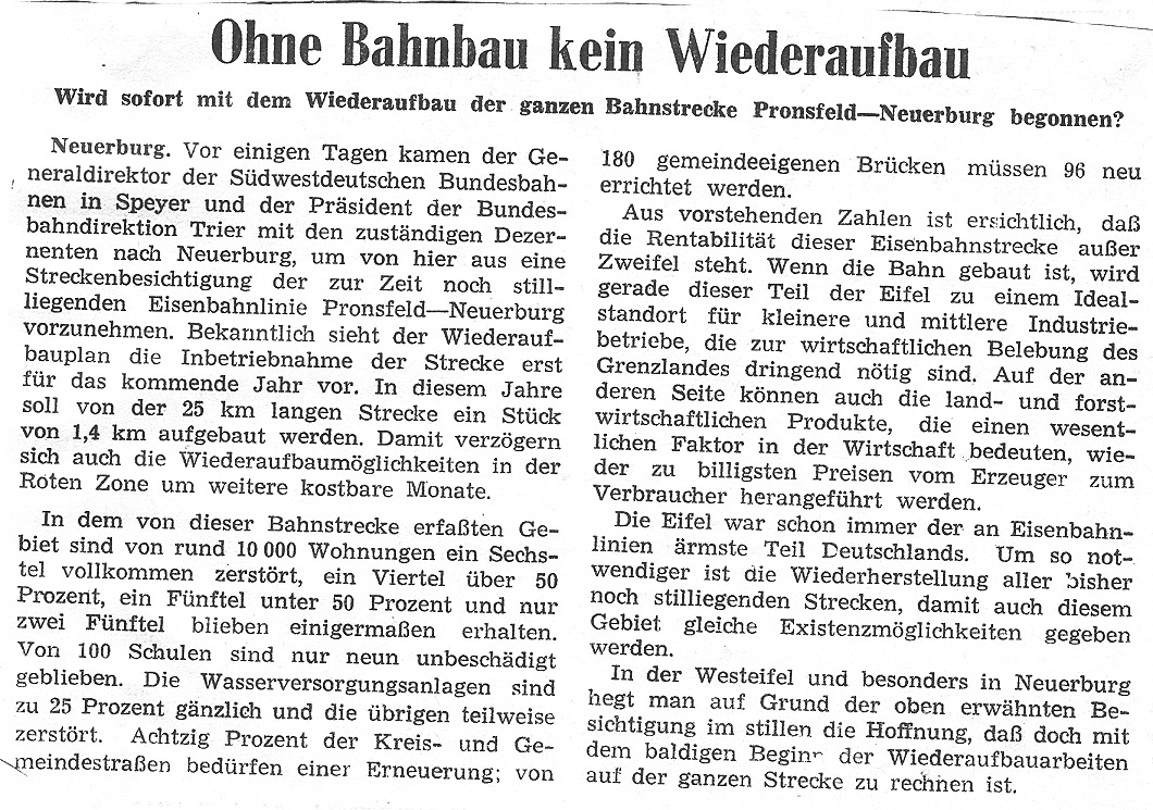 Ohne Bahnbau kein Wiederaufbau