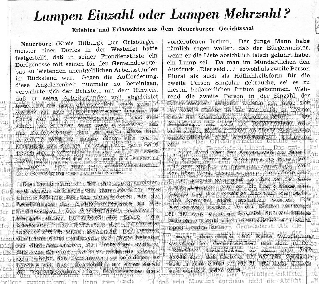 Lumpen Einzahl oder Lumpen Mehrzahl ?