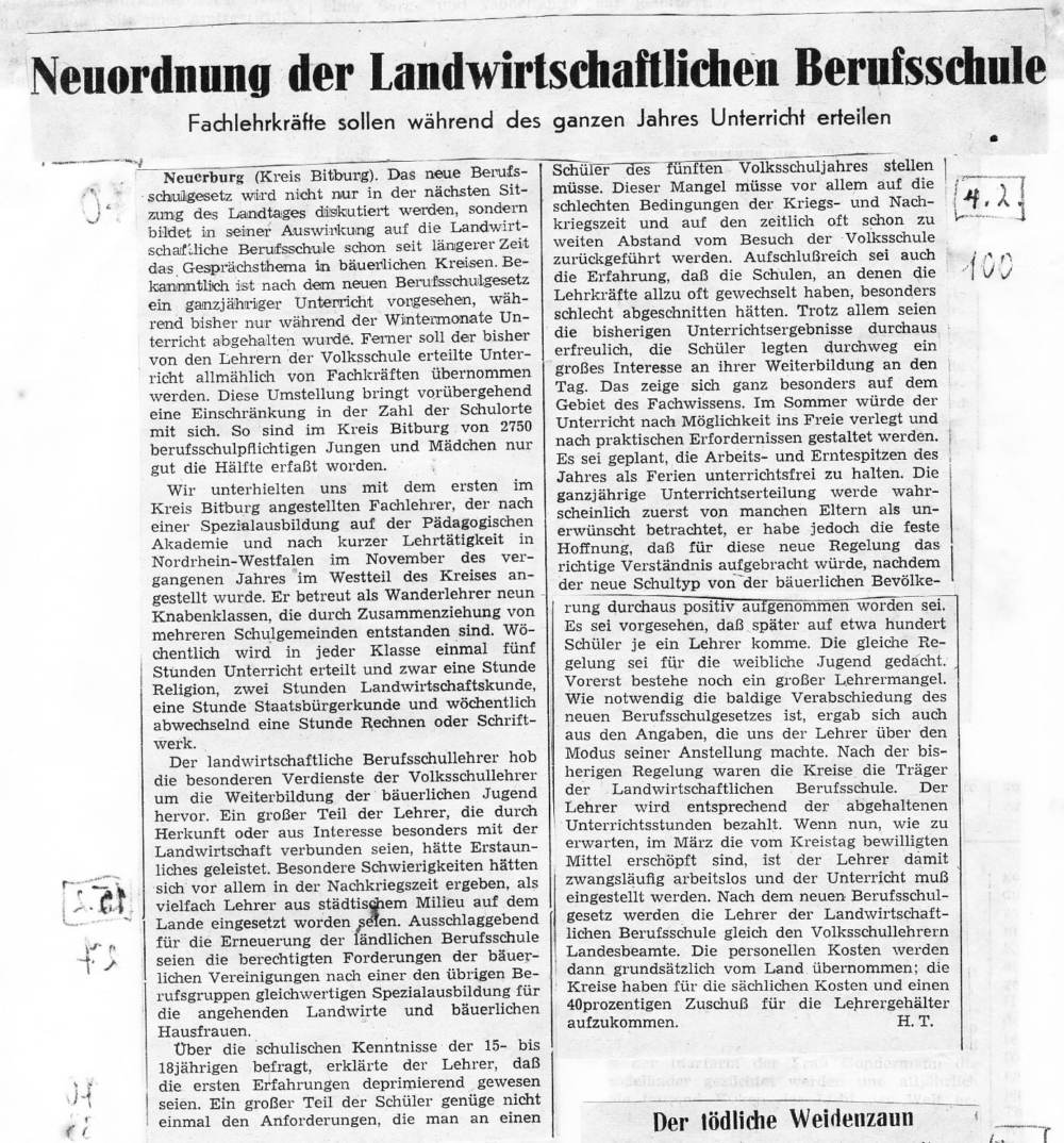 Neuordnung der Landwirtschaftlichen Berufsschule