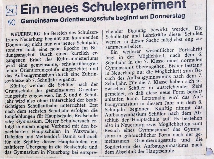 Ein neues Schulexperiment (Orientierungsstufe)